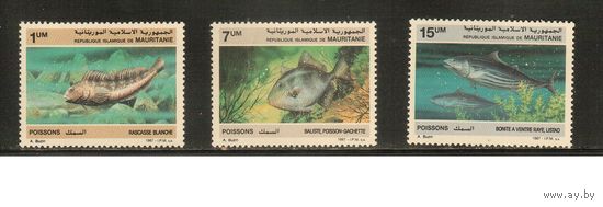 Мавритания-1987(Мих.920-922),  ** ,   Морская  Фауна , Рыбы(полная серия)
