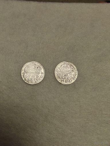Гроши 1611 и 1614 годов кладовые в штемпеле, с рубля