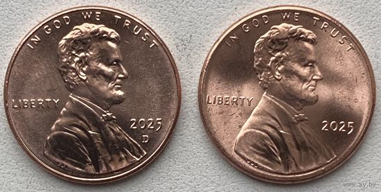 США 1 цент 2025 г. P + D. Цена за пару