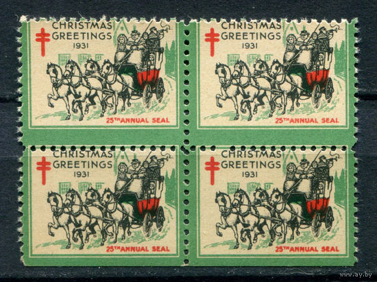 США, виньетки - 1931г. - Рождество, Новый Год. Борьба с туберкулёзом - 1 кварт - MNH. Без МЦ!
