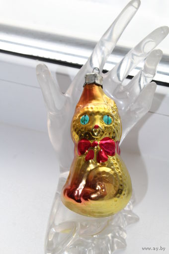 Винтажная стеклянная игрушка "Котейка"