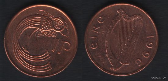Ирландия km20a 1 пенни 1996 год (_брак(om1(5(2 малый разворот