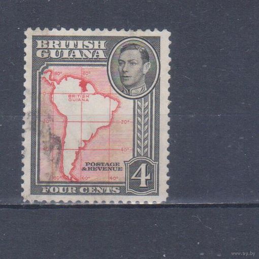 [449] Британские колонии. Британская Гвиана 1938. Георг VI.Карта. Гашеная марка.