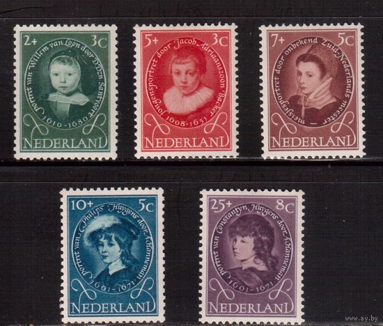 Нидерланды-1955,(Мих.667-671)  * (след от накл.) , Личности,  Живопись, Портреты детей(полная серия)