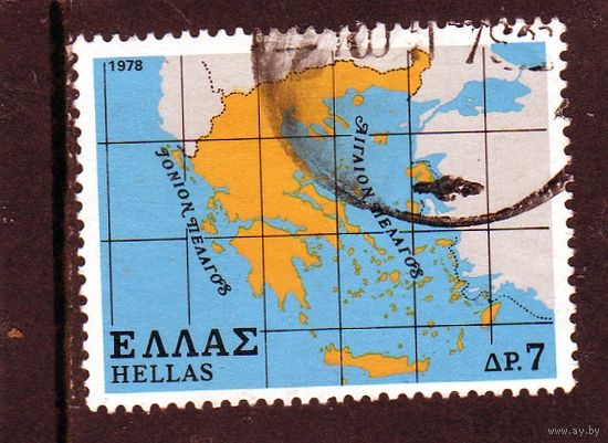 Греция.Ми-1344 . Карта Греции. 1978.