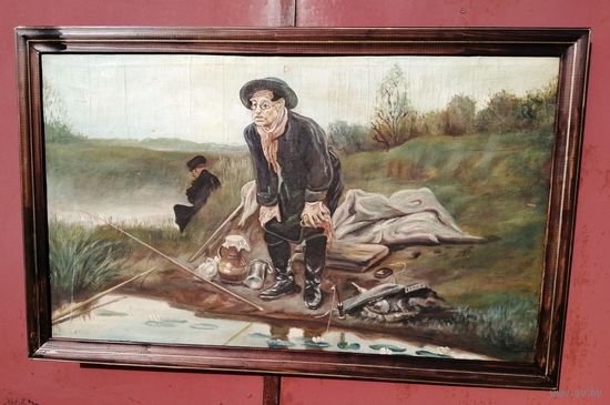 Старая копия картины В. Перова "Рыболов". Холст,масло в раме, 125 х 80см.