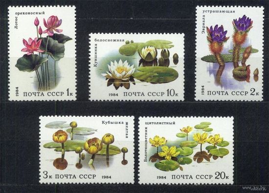 Водные растения. Цветы. 1984. Полная серия 5 марок. Чистые