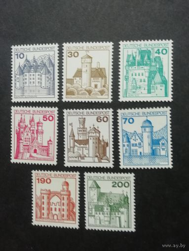 ФРГ 1977 Восемь марок из серии "Стандарт. Архитектура" (чистые**) Mi. 913-920 каталог 9.50 евро