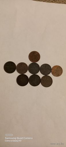 1/2 копейки 1893 (Александр 3), 1896, 1897, 1898, 1899(2), 1909, 1911, 1912, одним лотом.