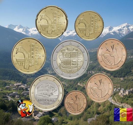 Андорра набор монет 1, 2, 5, 10, 20, 50 евроцентов; 1, 2 евро. Коллекционный набор монет в качестве UNC. Предложи свою цену или обмен!