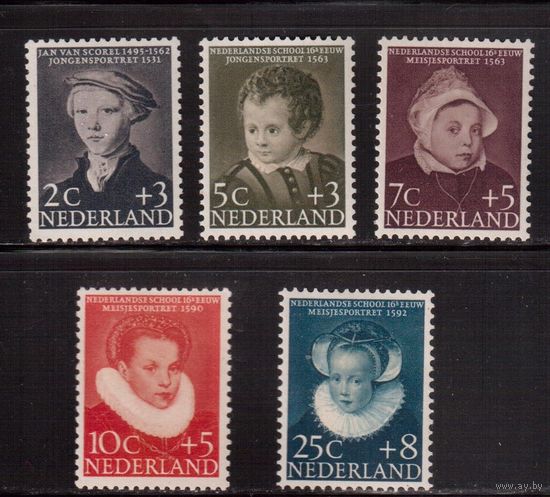 Нидерланды-1956,(Мих.685-689)  ** ( 1 м - *) , Личности,  Живопись, Портреты детей(полная серия)