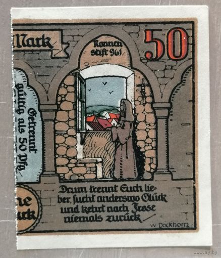 Германия, нотгельды, 50 пфеннигов 1921 год, Хальберштадт, редкая надпечатка на половинке нотгельда