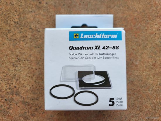 Капсулы для монет Leuchtturm Quadrum XL 42-58 мм * 5 штук! Целая коробка! Внешние размеры 67.25 x 67.25 x 7.8 mm! Германия, Лёйхтурм, Leuchtturm! ВОЗМОЖЕН ОБМЕН!