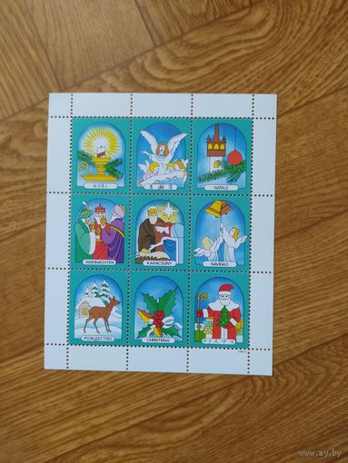 Венгрия малый лист 1990 г. Рождественские виньетки.