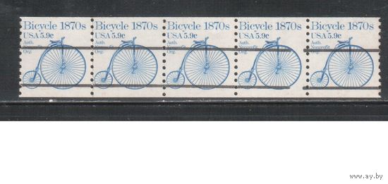 США-1982 (Мих.1529) ,  ** ,  Велосипеды(одиночка), полоска 5 м