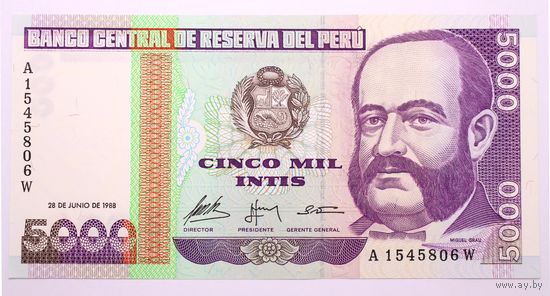 Перу 5000 инти 1988 год, UNC