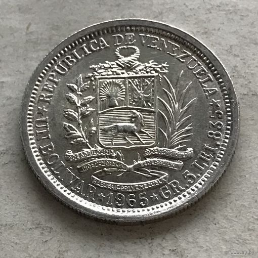 Венесуэла 1 боливар 1965 - серебро 0,835, жэстачайшы UNC!