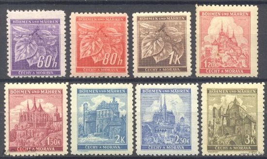 ГЕРМАНИЯ. БОГЕМИЯ И МОРАВИЯ. 1941. Mi# 65-72. ЛИСТЬЯ АРХИТЕКТУРА. Полная серия. MNH \К2 102
