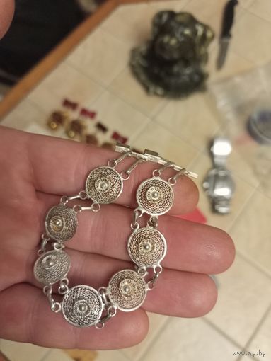 Старинный серебряный браслет ручной работы