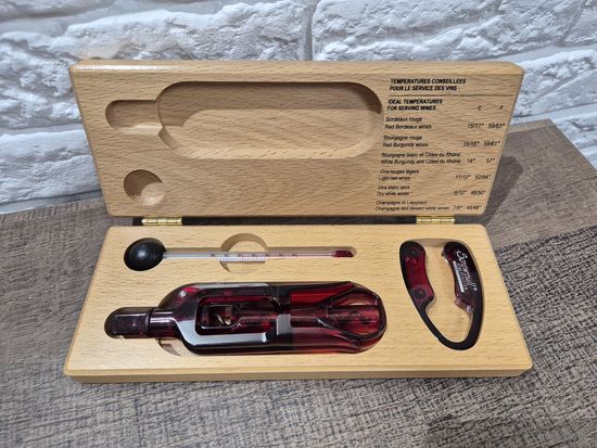 Набор для Сомелье Sommelier Screwpull в родном футляре из дерева ( Штопор, Спиртометр)