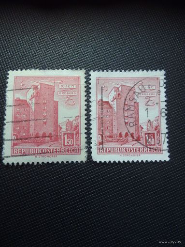 Австрия. Стандарт. 1958г. оттенки цвета, гашеная
