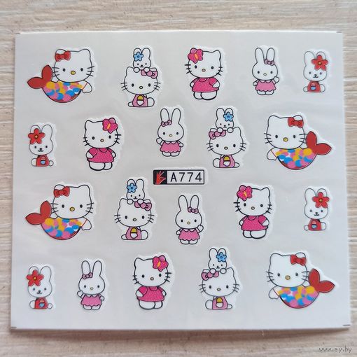 Hello Kitty слайдеры для ногтей. Водные наклейки-переводки на ногти
