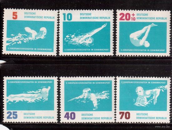 ГДР-1962,(Мих. 907-912)  ** ,  Спорт, Плавание