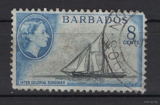 Барбадос / Barbados 1953 Колониальная шхуна, прошла почту