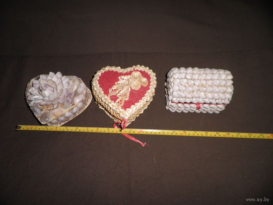 Шкатулки 3 шт,ракушки,соломка,времён СССР.С рубля.