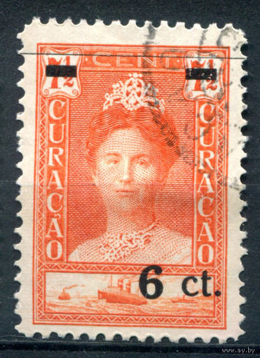 Нидерландские колонии - Кюрасао - 1929г. - 30 лет правления королевы Вильгельмины, надпечатка 6 с - 1 марка - полная серия, гашёная [Mi 107]. #3-WB-93-A-1