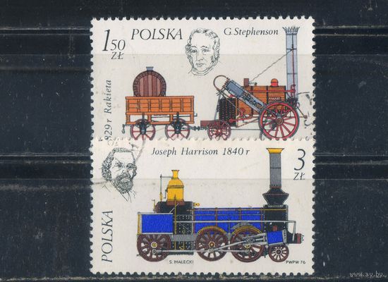 Польша ПНР 1976 Локомотивы Д.Стивенсон Паровоз Ракета Д.Гаррисон Локомотив #2429,2432