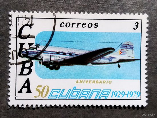 Марка Куба 1979 год 50 лет гражданской авиации