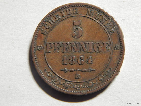 Саксония 5 пфеннигов 1864г