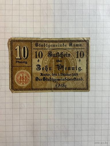 10 пфеннингов (нотгельды) г. Германия.