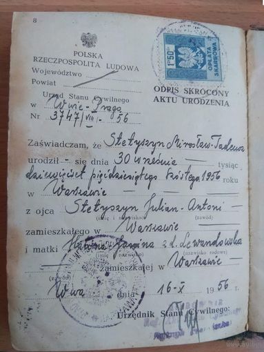 Ksiazeczka Stanu Cywilnego 1954