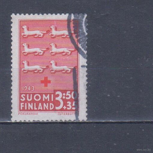 [580] Финляндия 1943. Красный Крест.Герб земли (провинции). Гашеная марка. 2