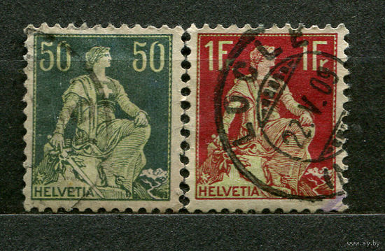 Стандартный выпуск. Сидящая Гельвеция. Швейцария. 1908. Серия 2 марки