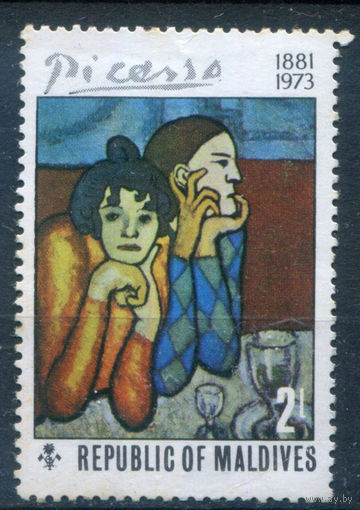 Мальдивы - 1974г. - картины Пикассо, 2 L - 1 марка - MLH с жёлтыми пятнами на клее, есть небольшое повреждение марки сверху [Mi 507]. #3-WB-72-KS-1