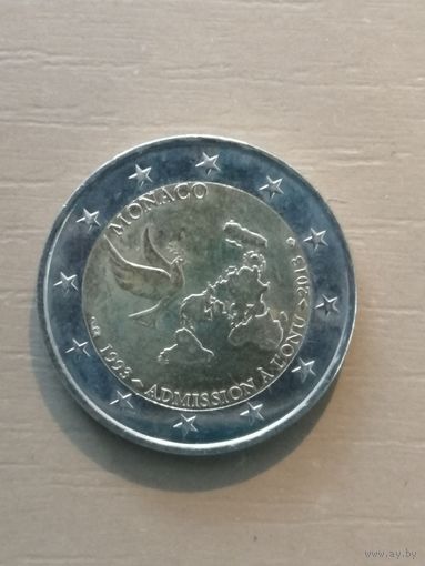 Монако 2 евро, 2013 год, 20 лет вступления в ООН, KM# 200