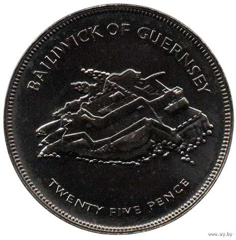 Бейливик Гернси. 25 пенсов (1 крона) 1977. 25 лет правления Королевы Елизаветы II