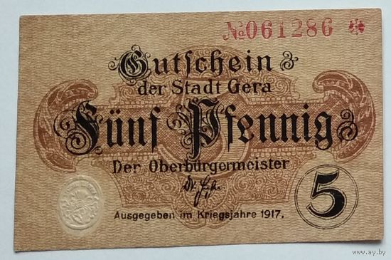 Германия, Нотгельд Gera 5 пфенингов 1917 --197