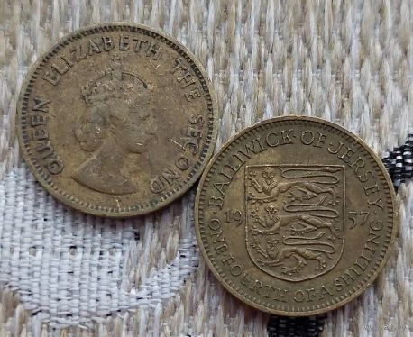 Великобритании 1/4 шиллинга 1957 года. Львы. Елизавета II.