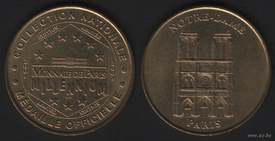 Monnaie de Paris. Collection Nationale. Medaile Officielle. (Edition Limitee) Limited Edition 2001 Millennium -- Notre-Dame. Paris (f