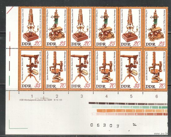 ГДР-1980,(Мих.2534-2537)  **  , Микроскопы (полная серия), часть листа