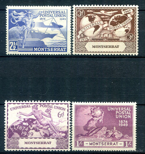 Британские колонии - Монтсеррат - 1949г. - 75 лет Всемирному почтовому союзу - 4 марки - полная серия, MNH, номинал 3 с не полным сгибом [Mi 109-112]. #2-Bc-52-A-1