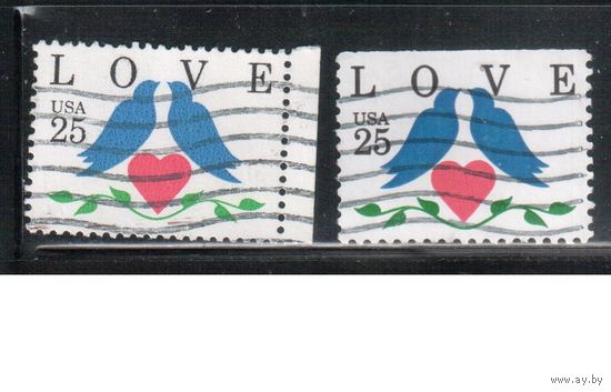 США-1990, (Мих.2073 А+D),   гаш. ,Поздравительная марка (одиночка), 2 зубцовки(1)