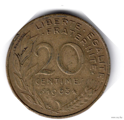 Франция. 20 сантимов. 1963 г.