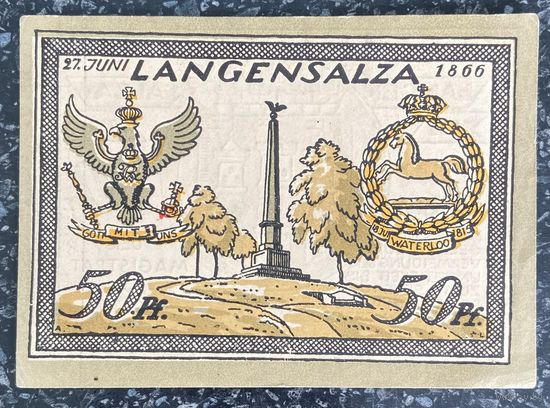 Нотгельд 50 пфеннигов 1921 год. Лангензальц. Веймарская республика