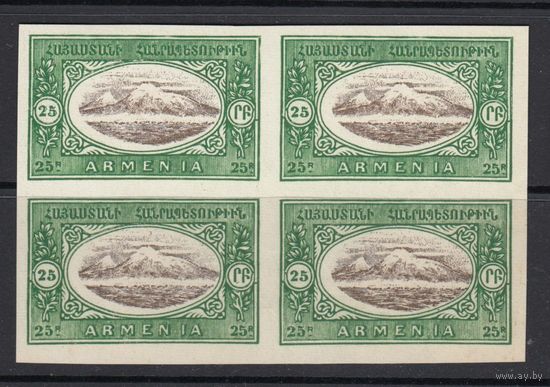 25 руб Гора Арарат 1920 Армения Гражданская война MNH 1 м без зуб Х 4 Квартблок