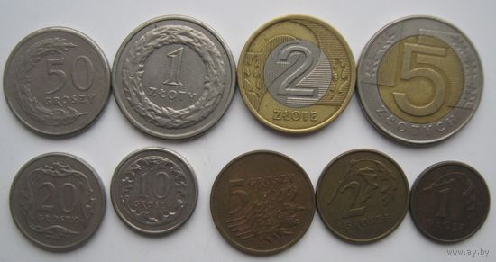 Монеты Польши разных годов ( с 1990 по 1997гг. )-9 шт.